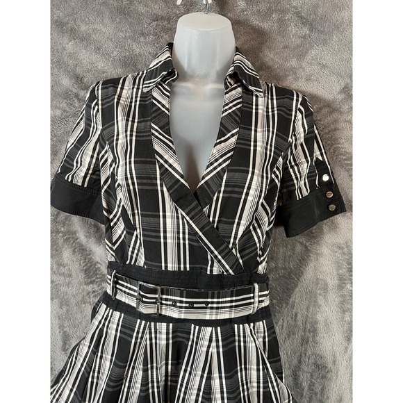 Karen Millen Dress US Size 8 Black White Full Skirt V-Neck Fit & Flare - Picture 3 of 14